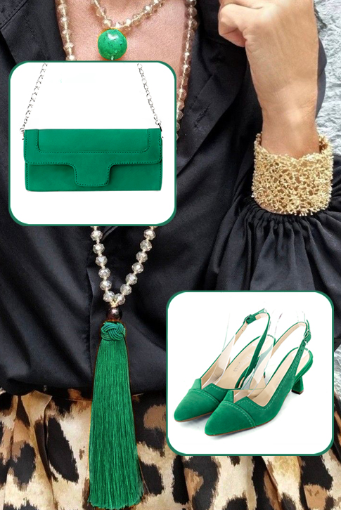 Emerald green women's slingback shoes. Tapered toe. Medium spool heels. Top view - Florence KOOIJMAN